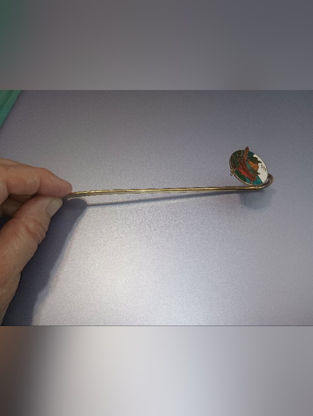 Vintage Cloisonne Enamel Roadrunner Gold Tone Bookmark
